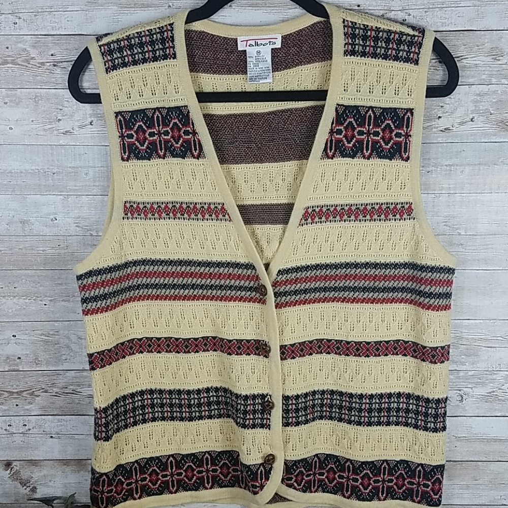 Talbots, Black, creme and red sweater vest, Sz M - Picture 5 of 9